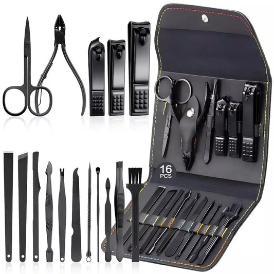 Kit de Cuidados Pessoais 16 Peças em Aço Inoxidável – Completo e Portátil