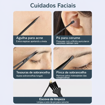 Kit de Cuidados Pessoais 16 Peças em Aço Inoxidável – Completo e Portátil