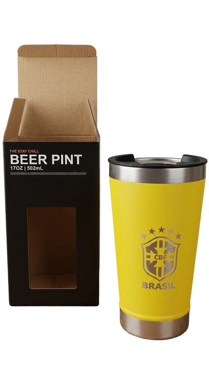 Copo Térmico Inox 473ml Personalizado a Laser Brasil Copa do Mundo Seleção Acompanha Tampa e Abridor