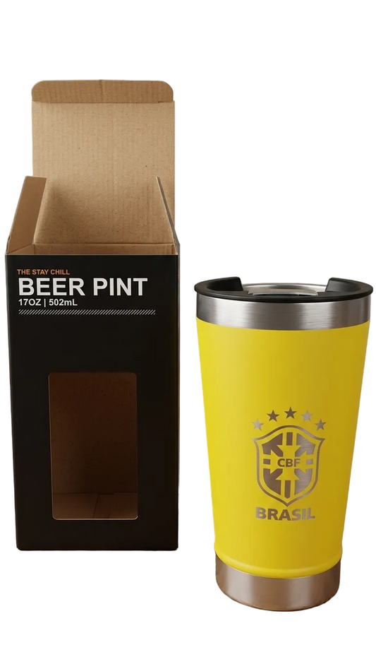 Copo Térmico Inox 473ml Personalizado a Laser Brasil Copa do Mundo Seleção Acompanha Tampa e Abridor