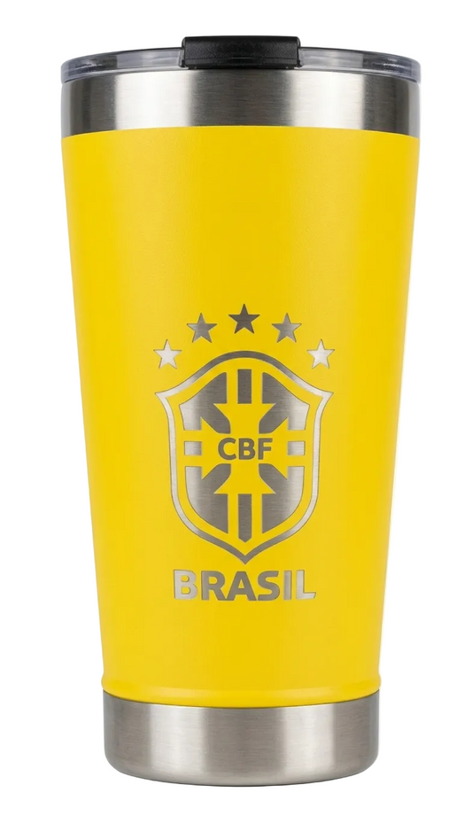 Copo Térmico Inox 473ml Personalizado a Laser Brasil Copa do Mundo Seleção Acompanha Tampa e Abridor