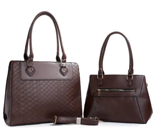 Kit 2 Bolsas Femininas De Ombro Média E Grande Texturizada / Marrom