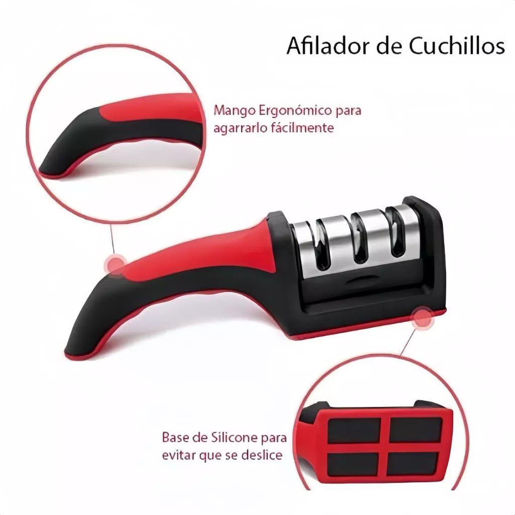 Afiador de Facas Profissional 3 Estágios com Aço Inoxidável