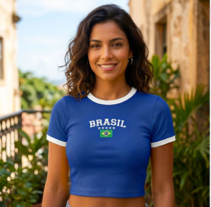 Blusa Cropped Do Brasil Feminina Canelado Ribana Com Manga 4 Cores