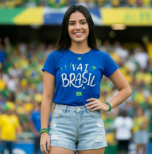 T-shirt Feminina Blusa Estampada Vai Brasil Com Manga Curta