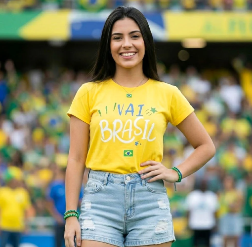 T-shirt Feminina Blusa Estampada Vai Brasil Com Manga Curta