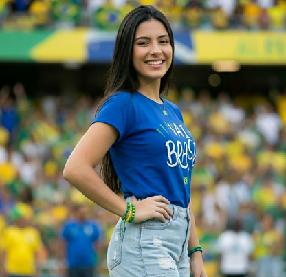 T-shirt Feminina Blusa Estampada Vai Brasil Com Manga Curta