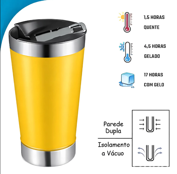 Copo Térmico Inox 473ml Personalizado a Laser Brasil Copa do Mundo Seleção Acompanha Tampa e Abridor