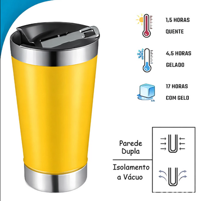 Copo Térmico Inox 473ml Personalizado a Laser Brasil Copa do Mundo Seleção Acompanha Tampa e Abridor